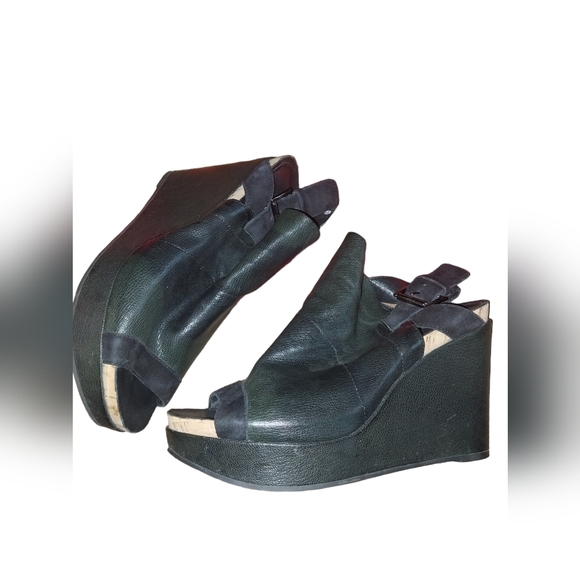 Eileen Fisher Womens size 8.5 waxed suede open toe black booties - Picture 6 of 10